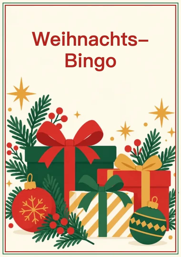 Titelseite des weihnachtlichen Bingokartenpakets zum Ausdrucken: Kartenpaket für Weihnachts-Bingo