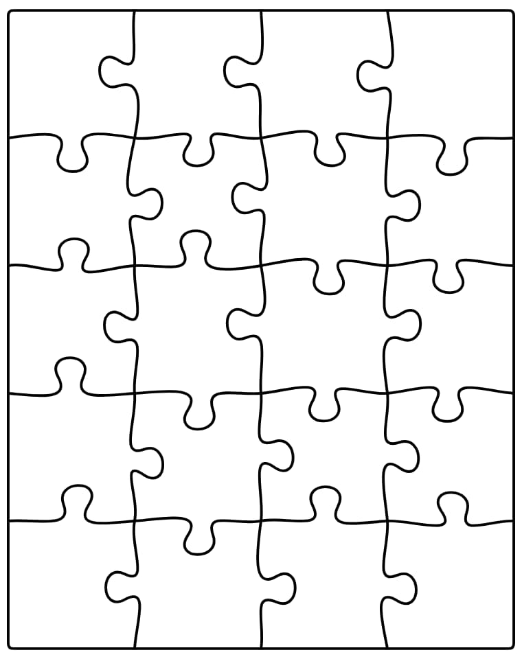 Blank puzzle template with 20 pieces