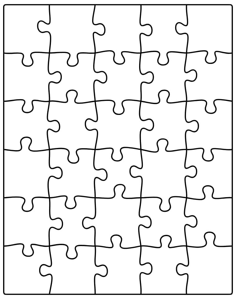 Blank puzzle template with 30 pieces