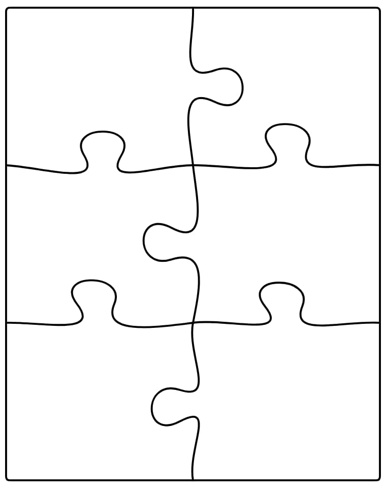 Blank puzzle template with 6 pieces