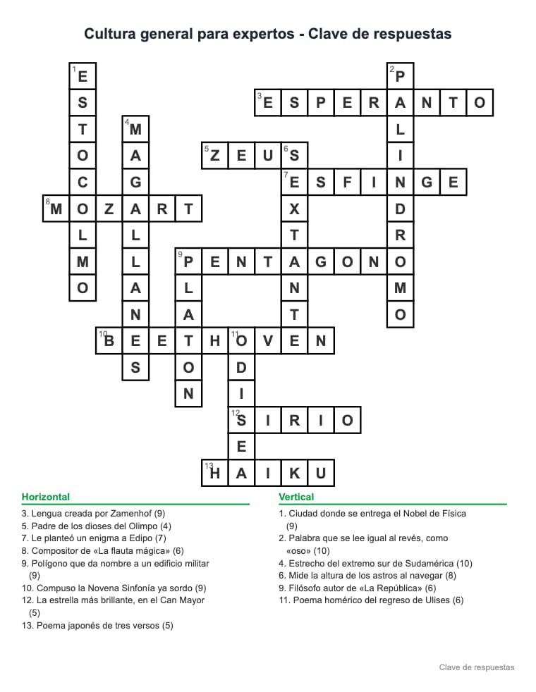 Crucigrama para imprimir: Cultura general para expertos