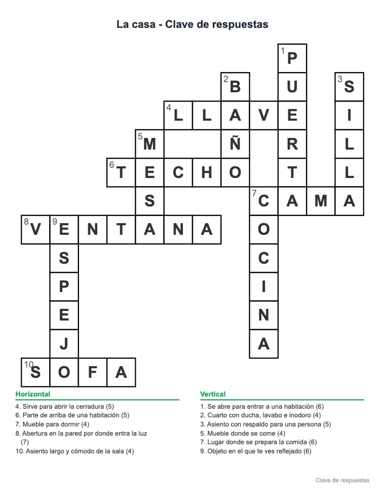 Crucigrama para imprimir: La casa