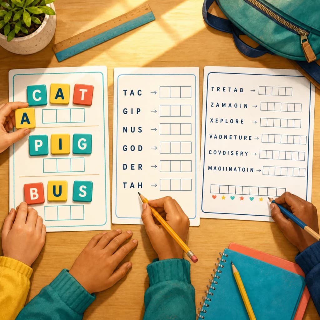 Word Scramble Worksheets by Grade: K-2 to Middle School