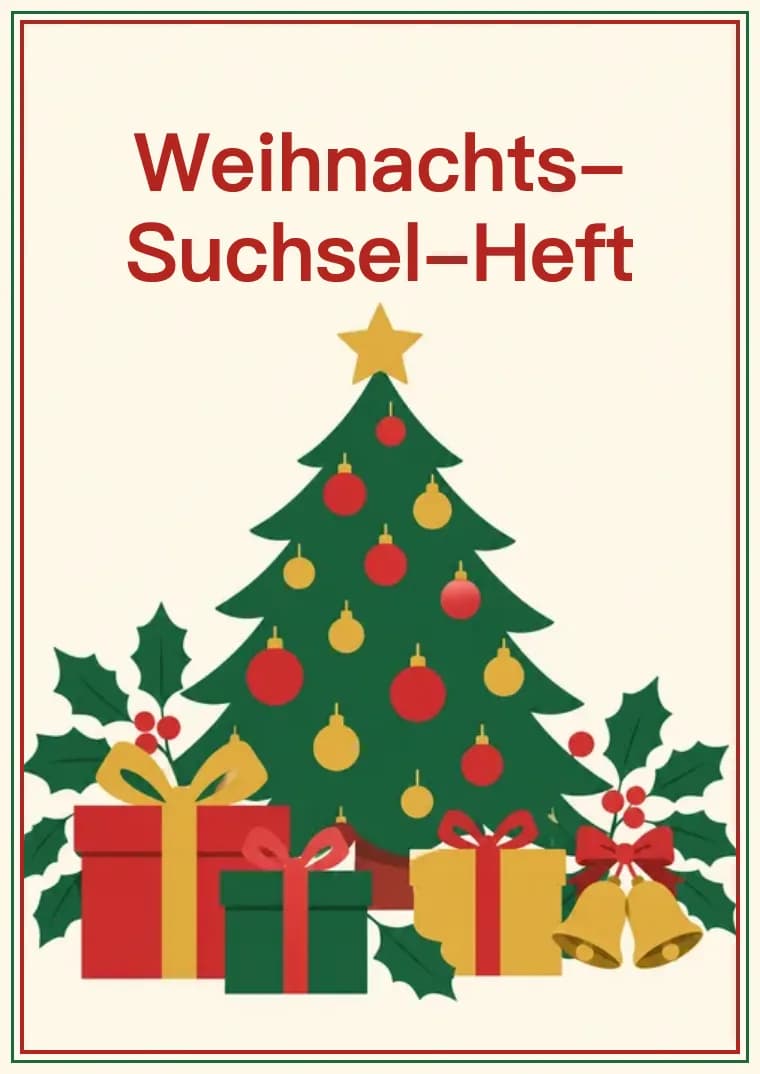 Titelseite des Weihnachts-Suchsel-Hefts zum Ausdrucken