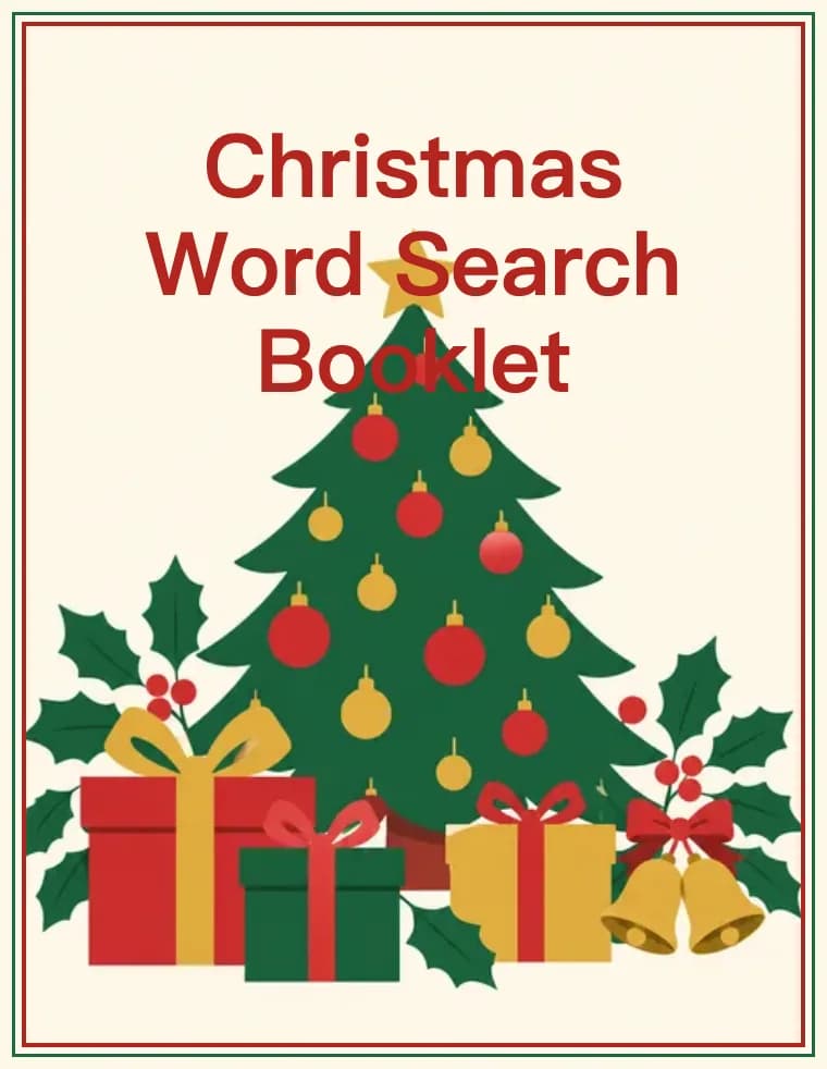 Cover of the printable Christmas word search booklet