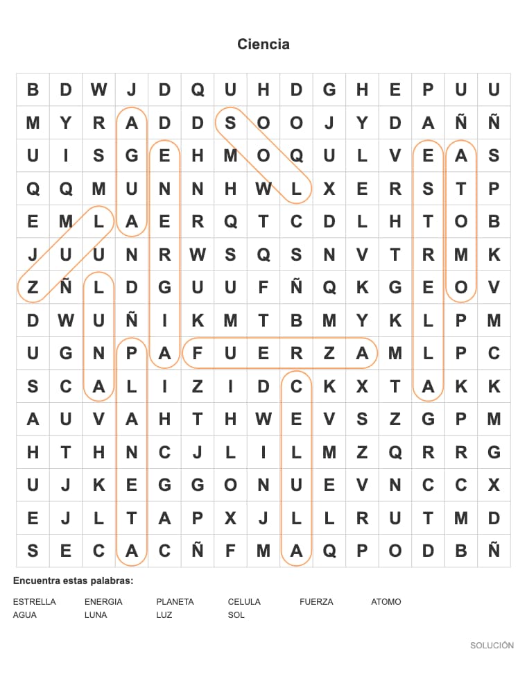 Sopa de letras de Ciencia para imprimir