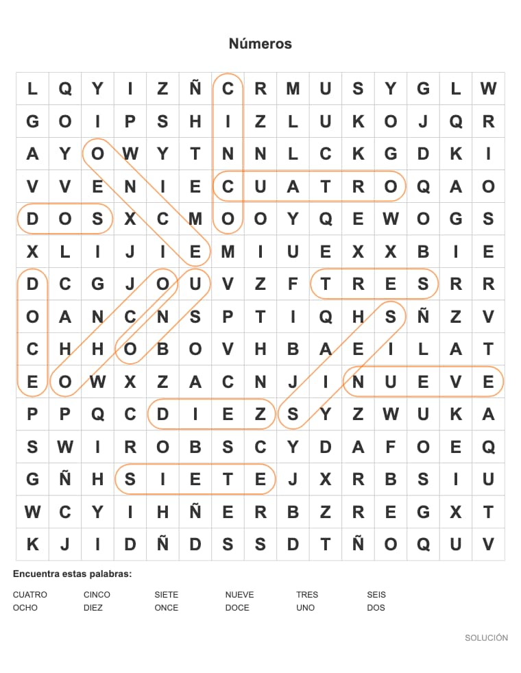 Sopa de letras de Números para imprimir