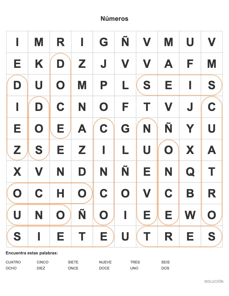 Sopa de letras de Números para niños, lista para imprimir