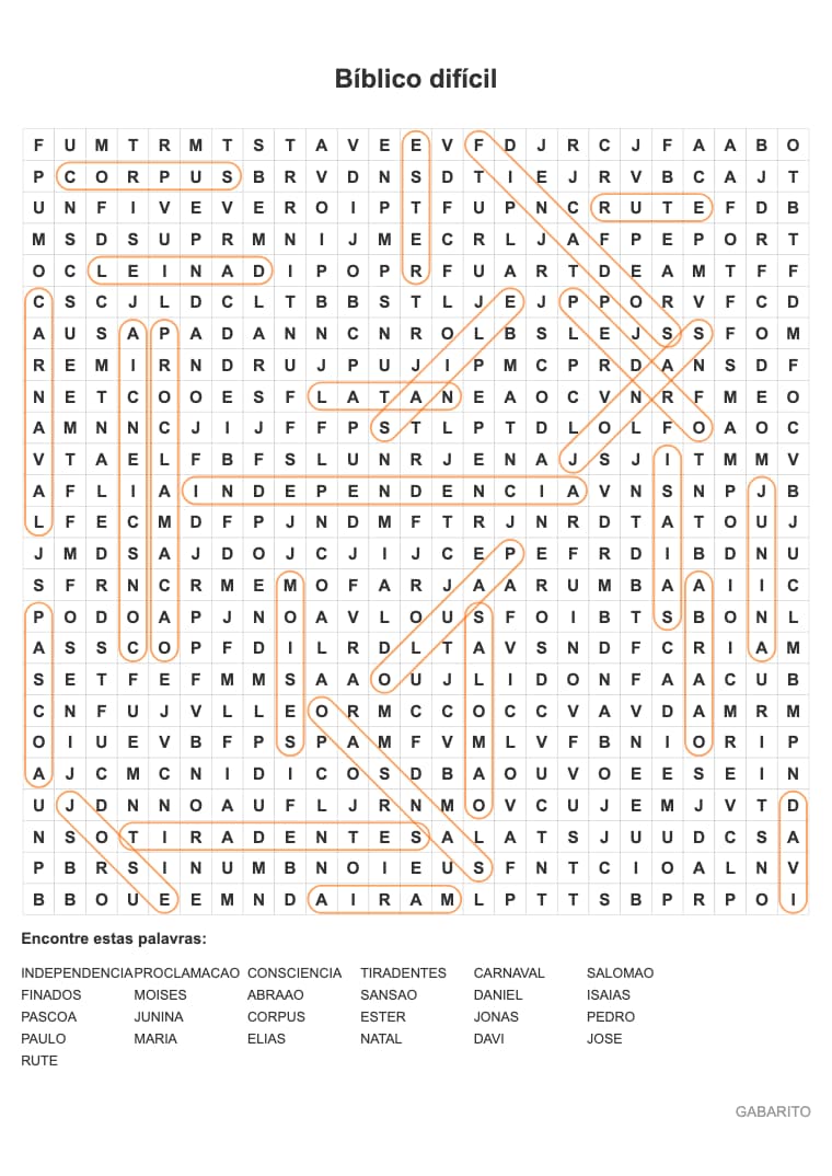 Caça-palavras difícil para imprimir – Bíblico difícil