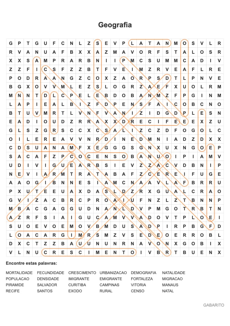 Caça-palavras difícil para imprimir – Geografia